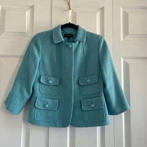 Talbots Aqua Blue Textured Jacket with Buttoned Pockets